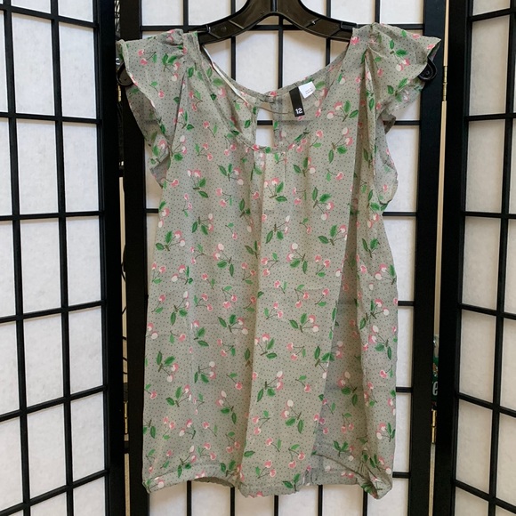 H&M Sheer Grey Cherries Blouse - Picture 1 of 3